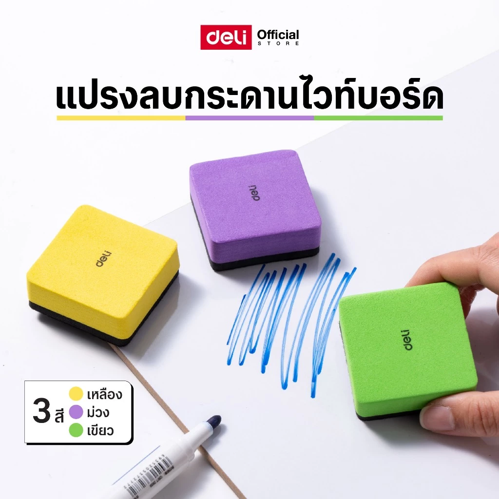 แปรงลบกระดานไวท์บอร์ด Deli รุ่น EV171 ทรงสี่เหลี่ยมจัตุรัส ขนาดจิ๋ว (จำหน่าย 1 ชิ้น/คละสี)