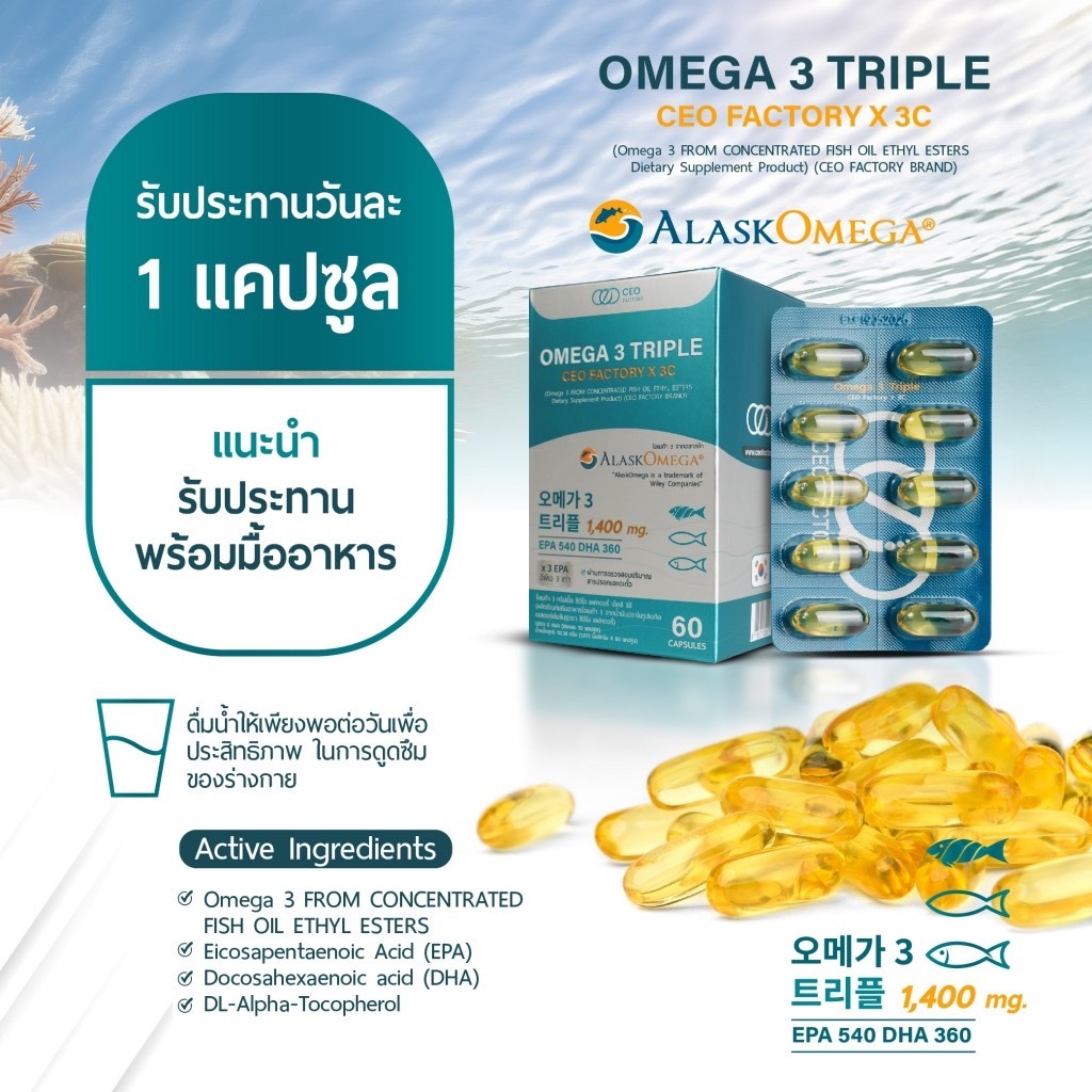 omega 3  ceo factory โอเมก้า 3 ซีอีโอ แฟคตอรี่ 60 แคปซูล ของแท้ 100%
