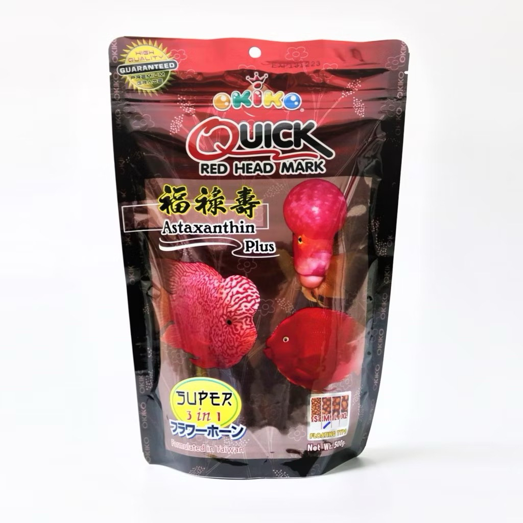 อาหารปลาหมอสี OKIKO QUICK RED 100/500 g. (เร่งสี เร่งโหนก เร่งมุก)