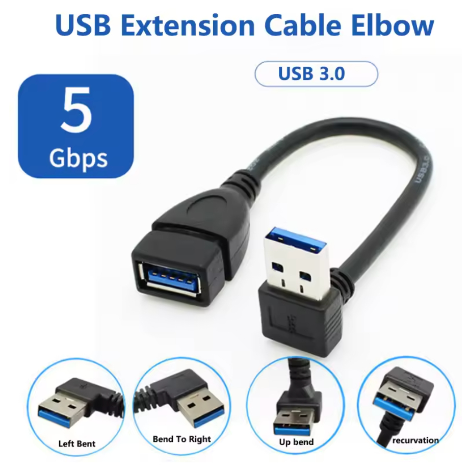 พร้อมส่ง USB 3.0 Type A Male to Female 90 Degree Angled Extension Cable 20cm