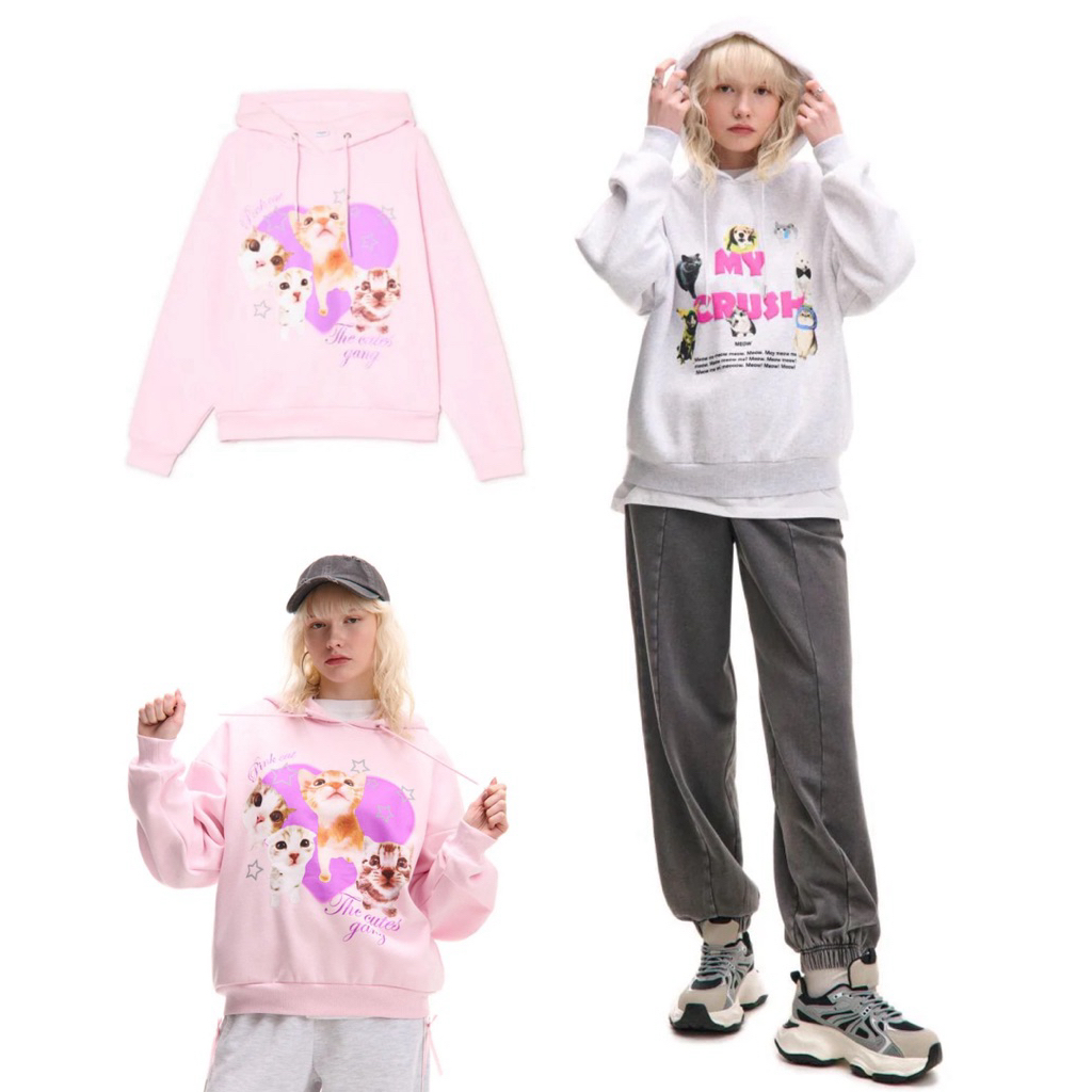 (ของแท้💯) Cropp hoodie ฮู้ดดี้ลายแมว มี 2 สี