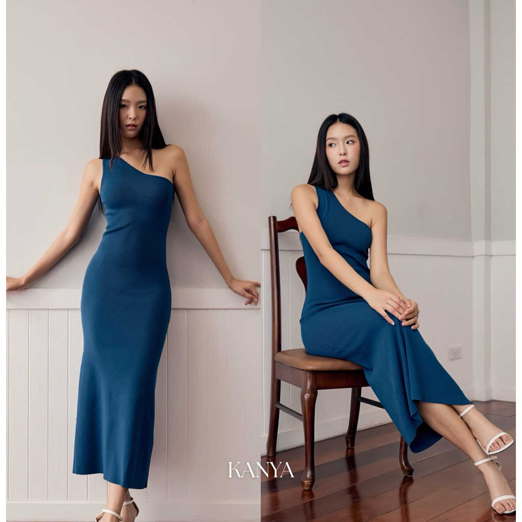 KANYA - One-Shoulder Dress[7010] ชุดเดรสไหล่เบี่ยง เข้ารูป (6L-6N) / (17J-17L)
