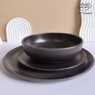 [ลดสูงสุด 80%] NP Ceramic จานเซรามิค ถ้วยชาม สีดำด้านสลัดเม็ด