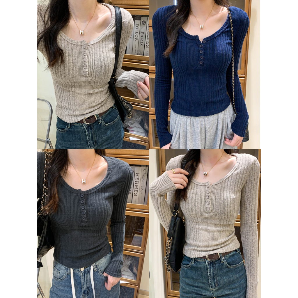เสื้อยืดผู้หญิง เสื้อไหมพรมเเขนยาว สไตล์เกาหลี ทรงสวย ใส่เเล้วดูผอม ผ้ายืดได้ #22346