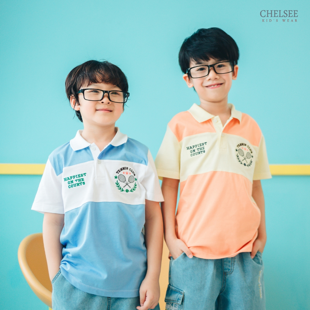 Chelsee เสื้อโปโล แขนสั้น ปักลาย ตัดต่อสี อายุ 1.5-10 ปี ผ้า 100%Cotton เด็กผู้ชาย เสื้อผ้าเด็กโต รุ่น 128180