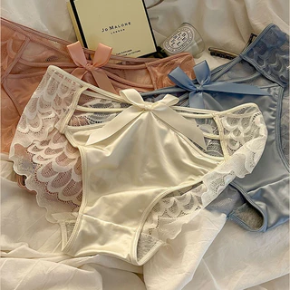 🌟กางเกงในผู้หญิง🌟 กางเกงในลูกไม้เซ็กซี่ โบว์ผูกแต่ง ตรงเป้าผ้าฝ้ายแท้ ขอบเอวยืดหยุ่น เนื้อผ้านุ่มสบาย แนบกระชับต้นขา ส