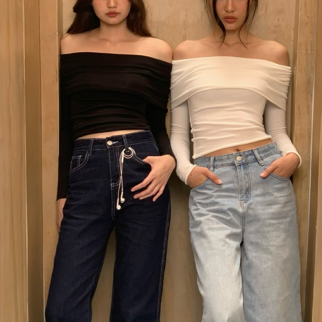 Something Marshmallow whip off shoulder top