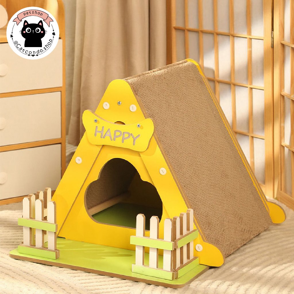 🌵 สวนสนุกวิลล่า ที่ลับเล็บแมว บ้านลับเล็บแมว ของเล่นแมว บ้านแมวทรงกระโจมพร้อมแผ่นลับเล็บ HAPPY 🌵 - รูปที่ 5