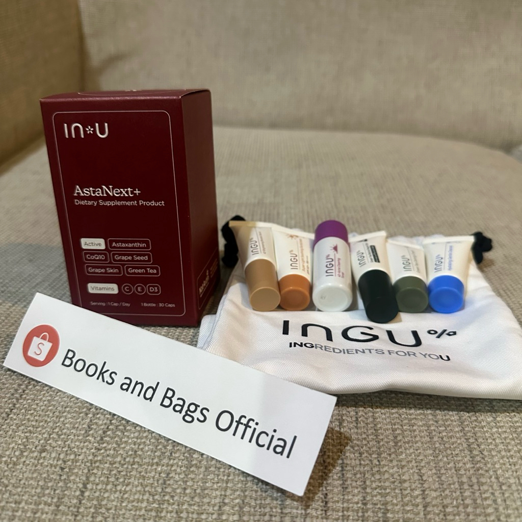 IN U AstaNext+ วิตามิน C E D3 Astraxanthin CoQ10 Grape Seed Green Tea + Ingu สกินแคร์ travel size 6 