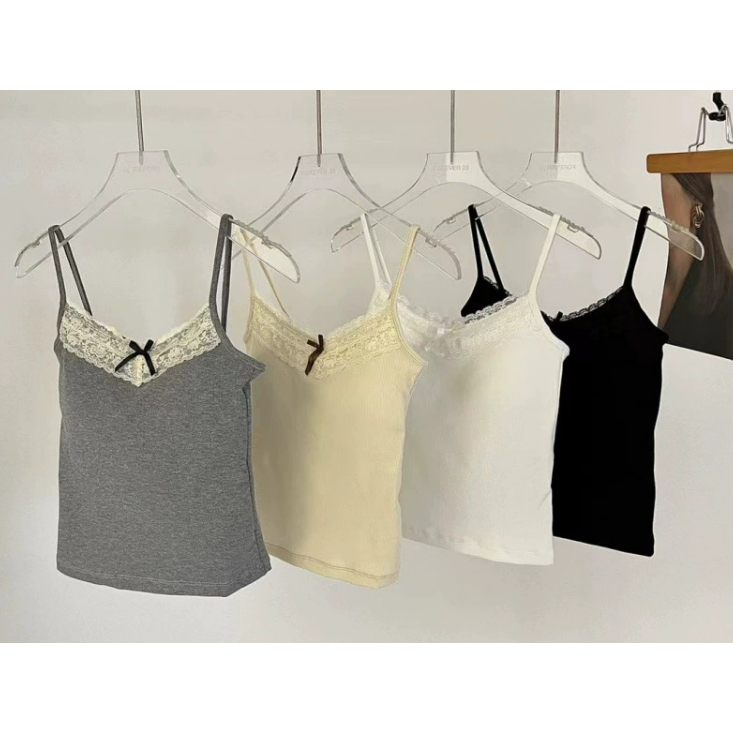 🔥พร้อมส่งมาใหม่🔥⭐️🌟 เสื้อสายเดี่ยว ดีเทลลายโบว์กลางเสื้อ มินิมอลสไตล์เวียดนาม มีฟองน้ำในตัว ทรงสวยเข้ารูป ⭐️🌟 - รูปที่ 6