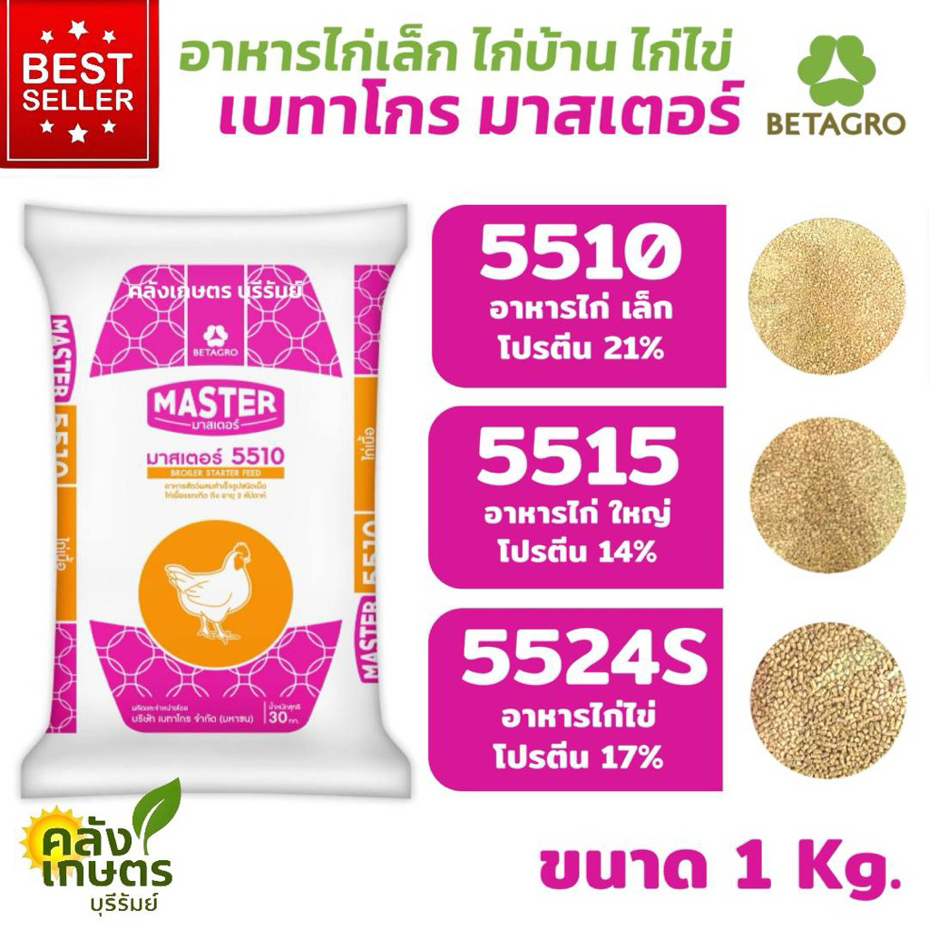 อาหารไก่ เบทาโกร มาสเตอร์ 5510เล็ก 5515ไก่ใหญ่ ไก่บ้าน 5524ไก่ไข่ โตไว100%