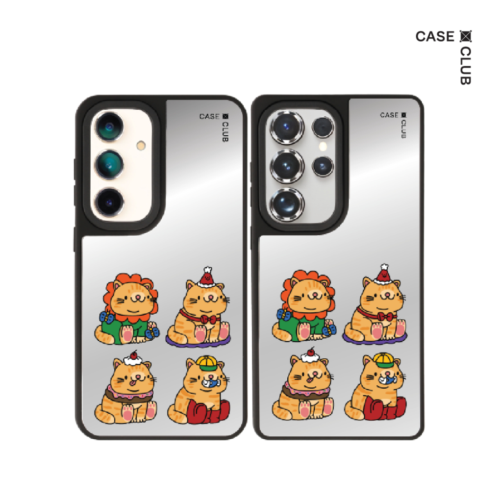 CaseClub เคส ซัมซุง เคส Samsung เคส กระจก ลาย Dressing Cat สำหรับ Galaxy S25 Ultra / S25 / S24 Ultra