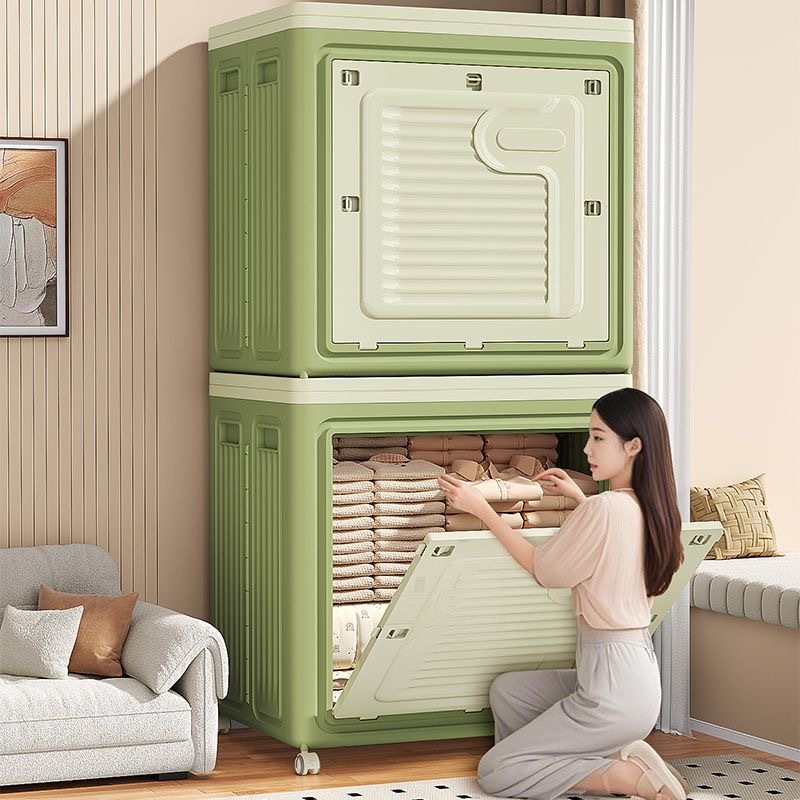 Ubear กล่องเก็บของ ความจุ กล่องใส่เสื้อผ้า 140L กล่องพลาสติกพับได้ เปิดได้หลายด้าน มีล้อ ติดบ้านดี ก