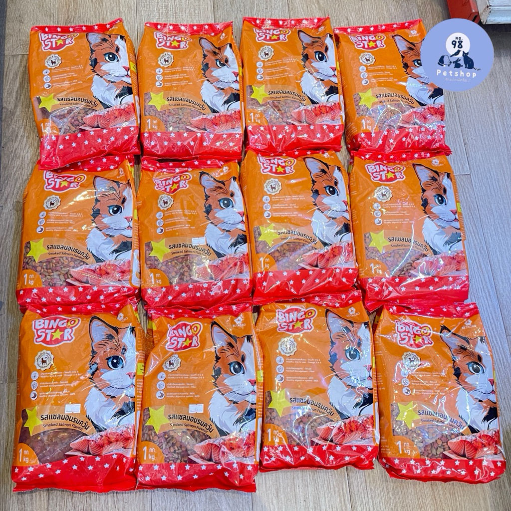 [12ถุง] บิงโกสตาร์ อาหารแมว รสแซลมอนรมควัน 1 kg.