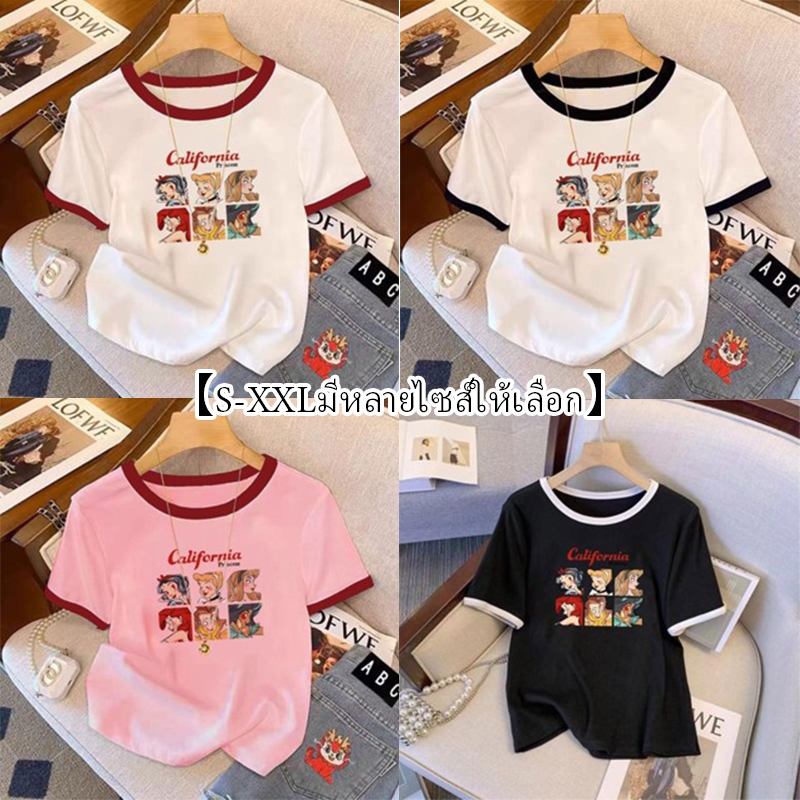 【S-XXLมีหลายไซส์ให้เลือก】เสื้อยืดผู้หญิงสวยงาม คอกลมแขนสั้น สลิมฟิตแสดงผอม ครอป พิมพ์ลายสาวฮอตชิค ลายการ์ตูน สาวอ้วน