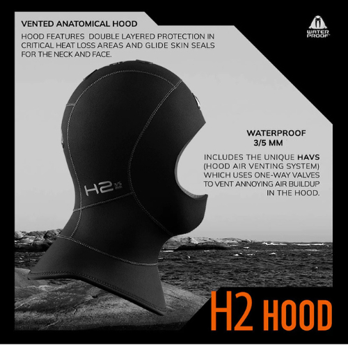 Waterproof SCUBA Venting Hood H2 3/5 mm ฮู้ดที่ดีที่สุด มีวาวล์ระบายอากาศ มีแบบคอสั้นและคอยาว  5 mm