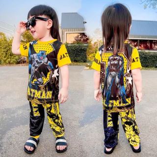 ชุดเซ็ทเด็ก เสื้อแขนสั้น+กางเกงขายาว ชุดเด็ก ลายซุปเปอร์ฮีโร่ ผ้าไมโครไฟเบอร์ ปลายขาจั๊ม