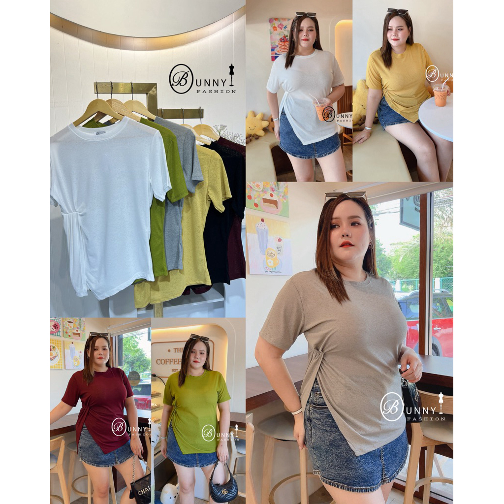 A185 BunnyFashion เสื้อสลาฟแหวกข้าง แขนสั้น ผ้าบาง มี 2 ขนาดไซส์