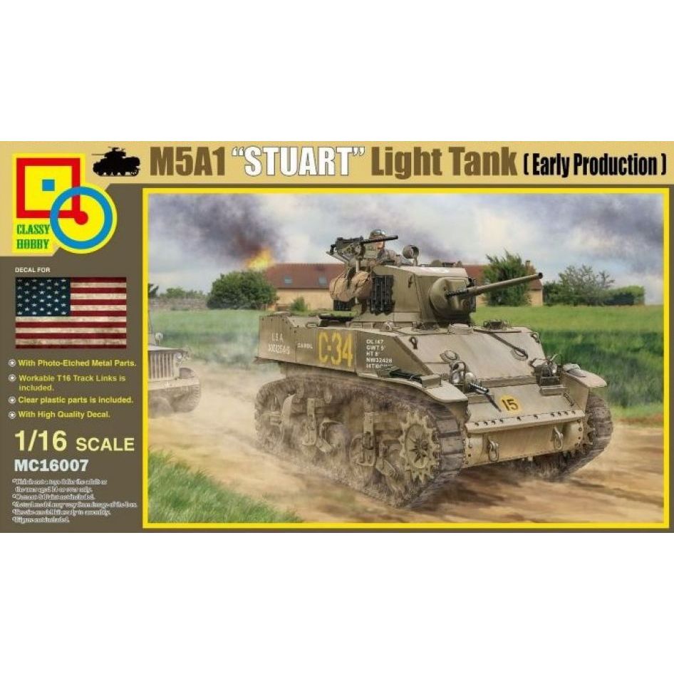 พลาสติก โมเดล ประกอบ CLASSY HOBBY สเกล 1/16 M5A1 "Stuart" Light Tank (Early Production) (16007)