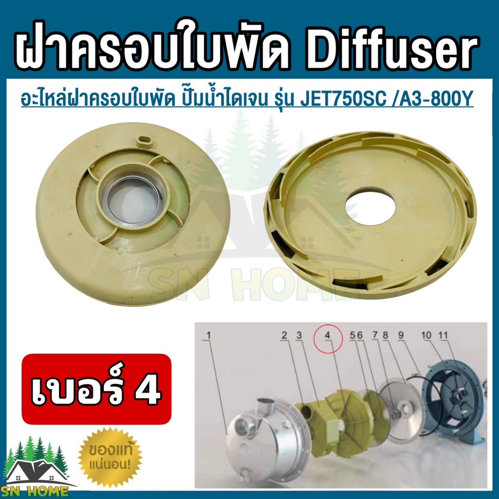 DAYUAN อะไหล่ฝาครอบใบพัด Diffuser (จานกระจายน้ำ) ใช้กับปั๊มน้ำยี่ห้อ ไดเจน รุ่น A3-800Y /JET750SC ของแท้ 100%