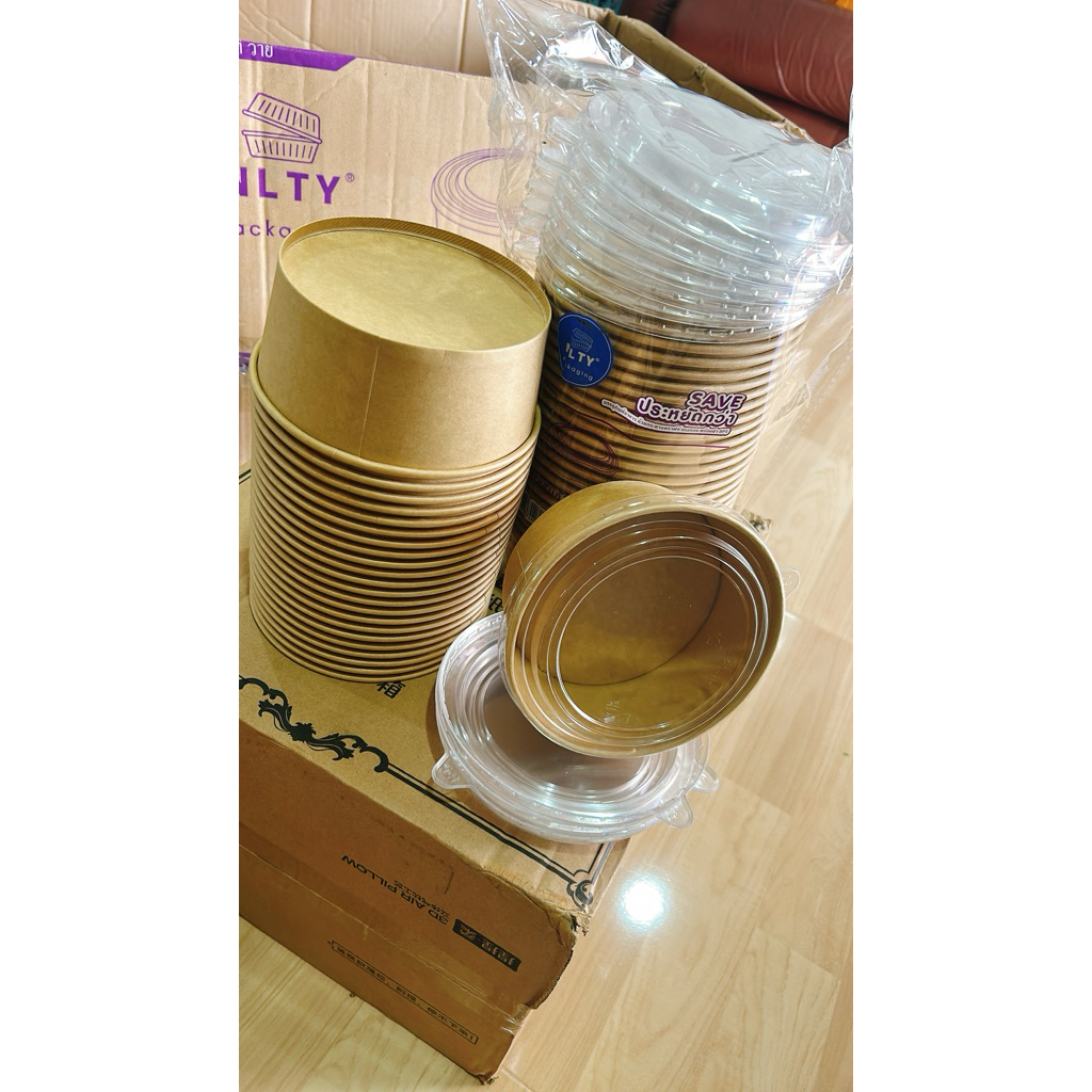 ถ้วยกระดาษคราฟ 750ml. (แพ็ค 25 ถ้วยพร้อมฝา)
