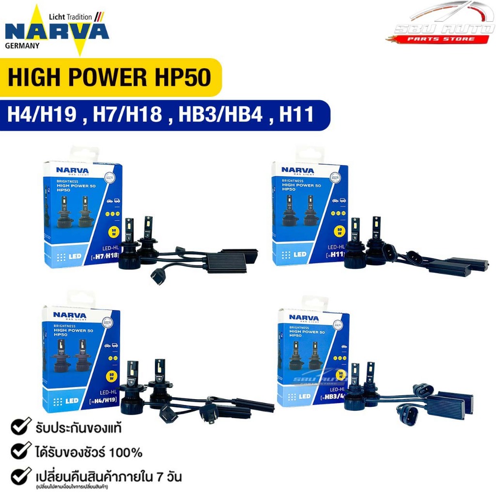 หลอดไฟหน้ารถยนต์ NARVA  6500K LED H4/H19 , H7/H18 , HB3/HB4 , H11 รุ่น NARVA HIGH POWER HP50