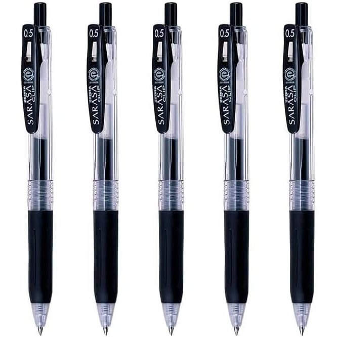 [made in japan]SARASA Clip Gel Ink Pen Black 0.5mm, Pack of 5 (P-JJ15-BK5) | Water-Based Ink, Smooth