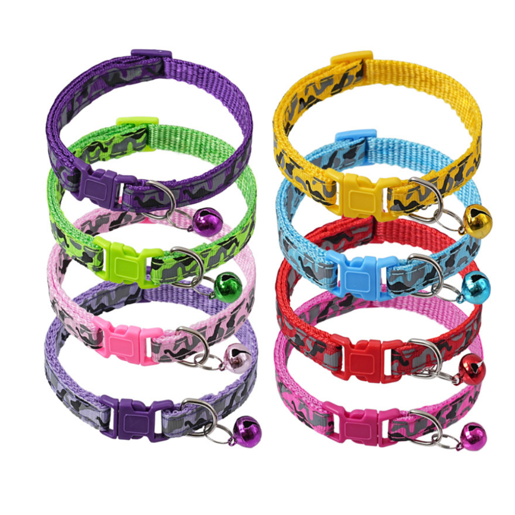 PP-138 ปลอกคอลายสัตว์เลี้ยง ลายพราง Bell Collar ปรับขนาดได้ 6 สี สำหรับสุนัขและแมว