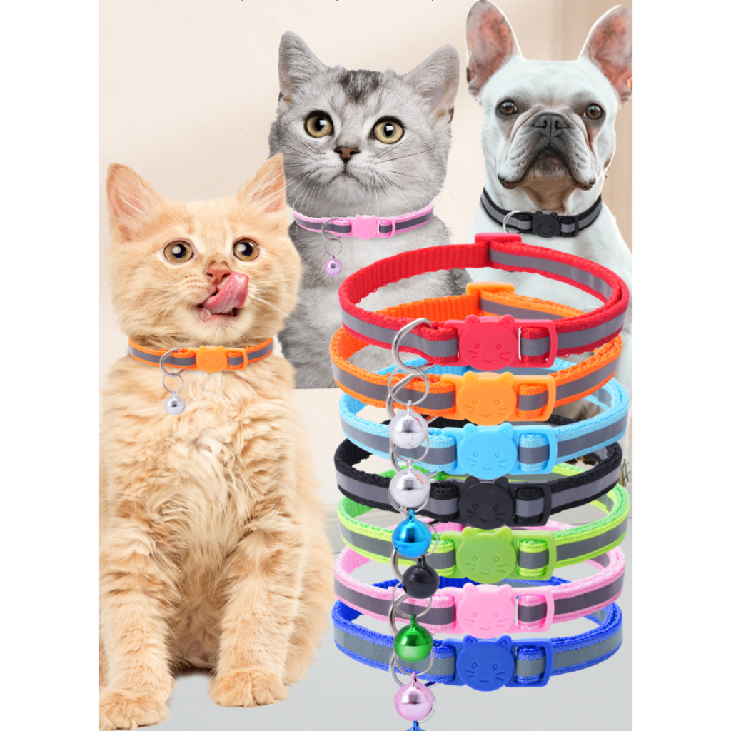 PP-140 ปลอกคอสัตว์เลี้ยง ปลอกคอสุนัข หมา แมว pet collar ปรับขนาดได้ (สายสะท้อนเเสง ตัวล็อกสีเดียวกับสาย)