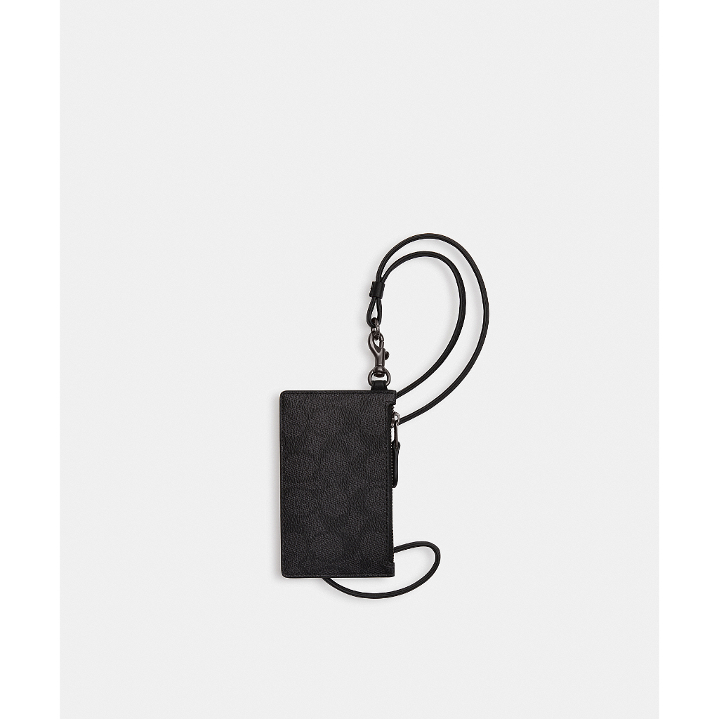 Coach CAJ46 Zip Lanyard Card Case In Signature Canvas (QBMI5) กระเป๋าใส่บัตรผู้ชาย สี Qb/Charcoal/Black