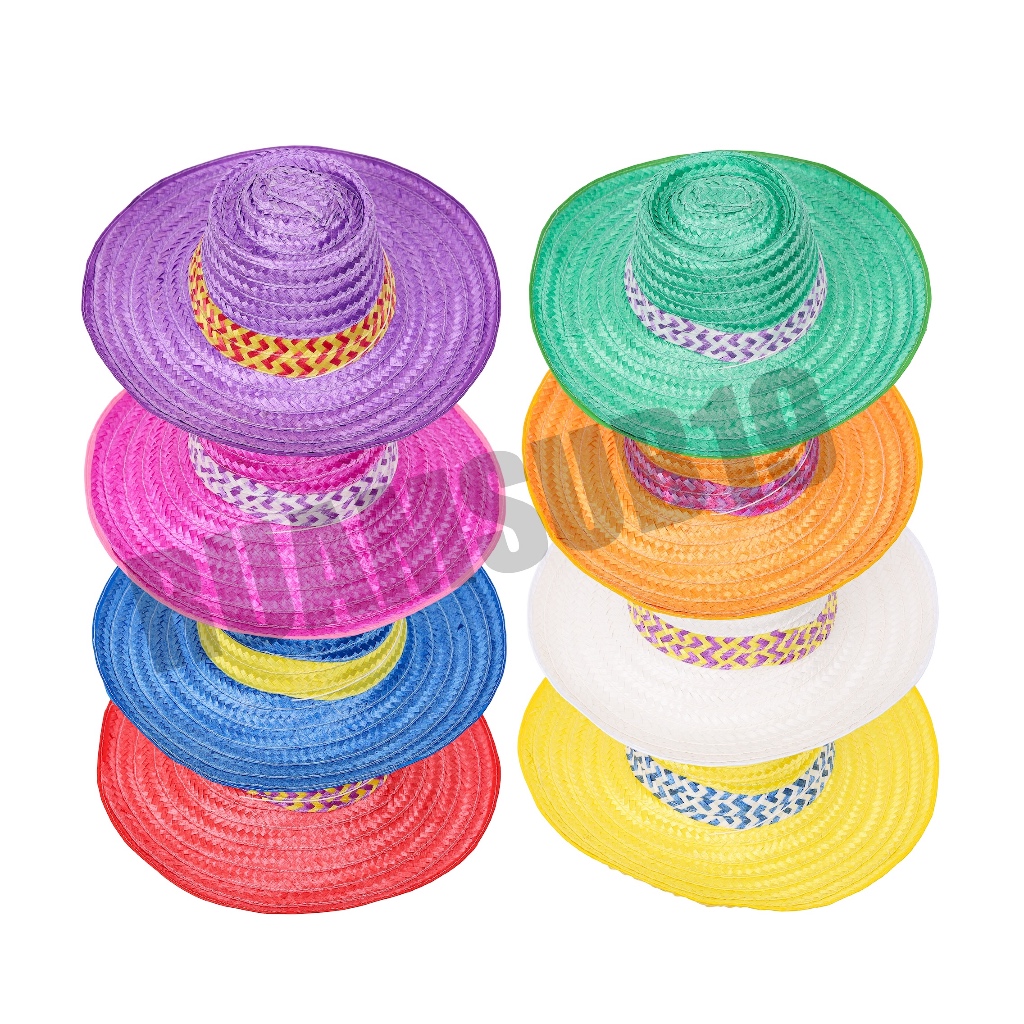 หมวกไนล่อนสีเส้นพลาสติกสานสีล้วน ปีก 4นิ้ว