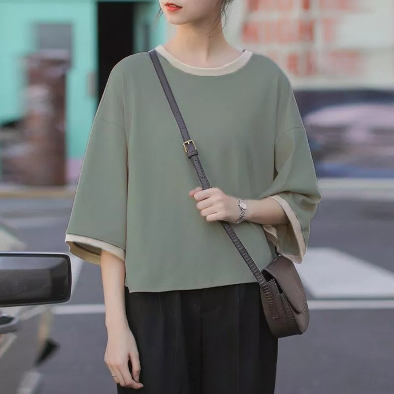 เสื้อครอปสาวอวบอ้วนไซส์ใหญ่ สีพื้น oversize เสื้อผ้าแฟชั่นวัยรุ่นน่ารัก เสื้อยืดสวยๆผู้หญิงฤดูร้อนใหม่ แขนห้าส่วน สีทู thumbnail 7