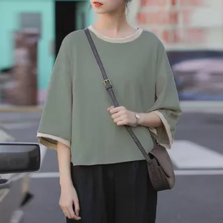 เสื้อครอปสาวอวบอ้วนไซส์ใหญ่ สีพื้น oversize เสื้อผ้าแฟชั่นวัยรุ่นน่ารัก เสื้อยืดสวยๆผู้หญิงฤดูร้อนใหม่ แขนห้าส่วน สีทู