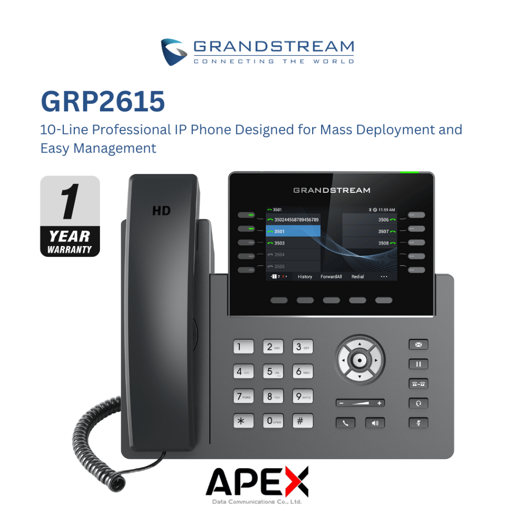 [พร้อมส่งในไทย] Grandstream GRP2615 - 5 SIP Enterprise, 10 LINES , 4.3 in scrn, PoE, WiFi, GDMS