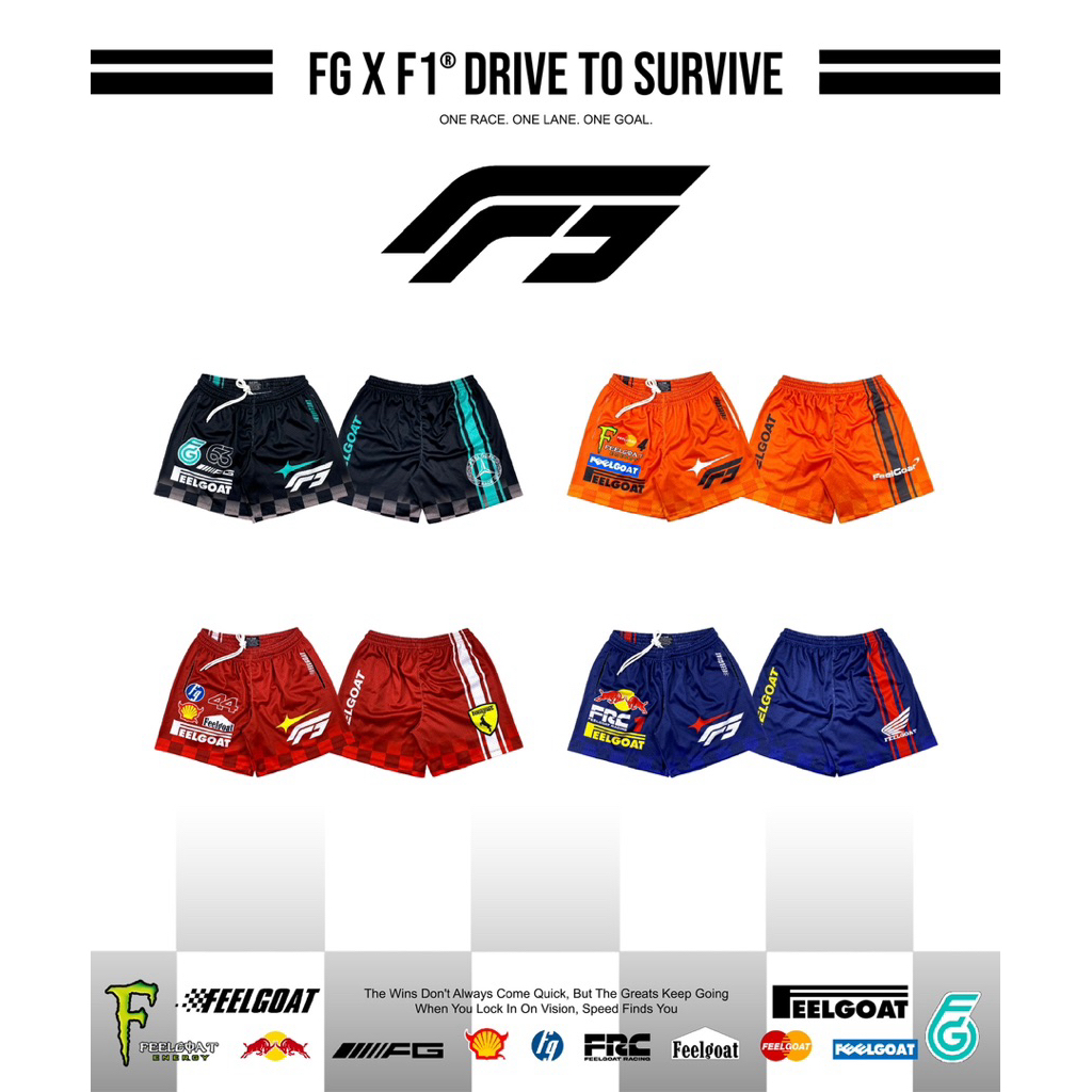กางเกงขาสั้น กางเกงแฟชั่นเเนวสตรีท กางเกงบาส  FEELGOAT 'FG x F1® | DRIVE TO SURVIVE' HEAVY RETRO MESH SHORTS