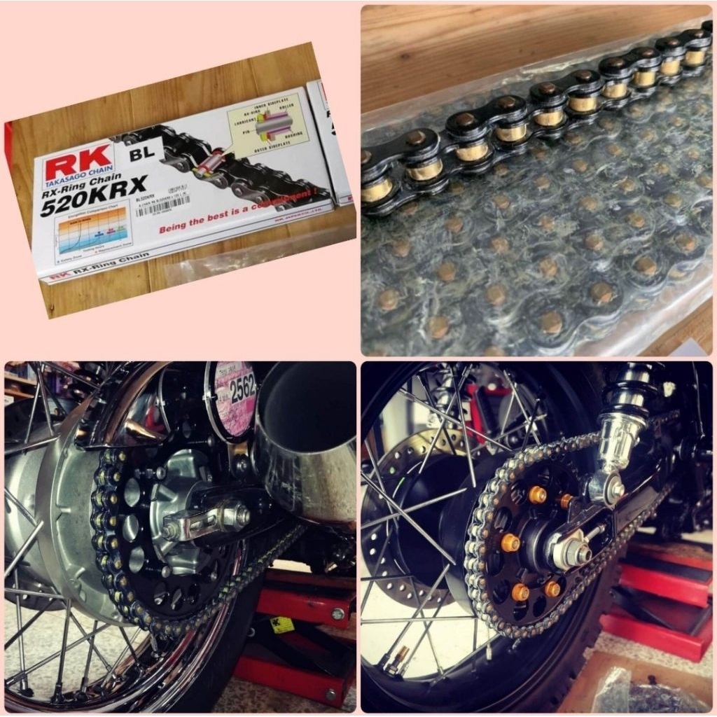 โซ่ RK KRO และ KRX Ring ขนาด 520 และ 525 /120 ข้อ สีดำหมุดทอง หมุดย้ำ ของแท้ 100%