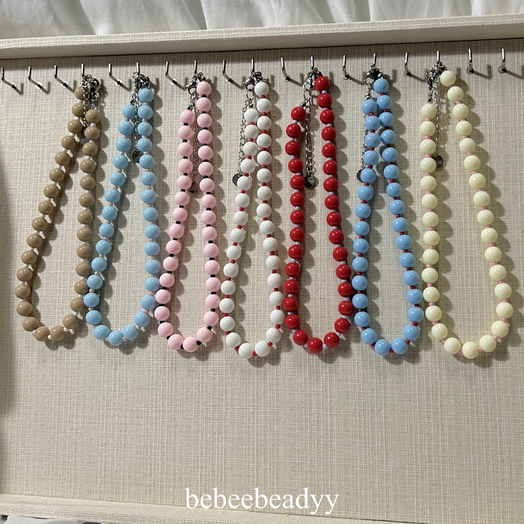 (พร้อมส่ง) สร้อยคอลูกปัดอะคริลิคเม็ดกลม -Vol.3 🐈‍⬛🍒 | สร้อยลูกปัดเม็ดใหญ่ ขนาด 10มม.