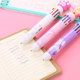 🔥ส่งในไทย🔥 ปากกากดหลายสี 10 สี ขนาด0.7มม. ปากกาลูกลื่น ปากกาหลายสี ปากกาลายการ์ตูน เครื่องเขียน ของแจก
