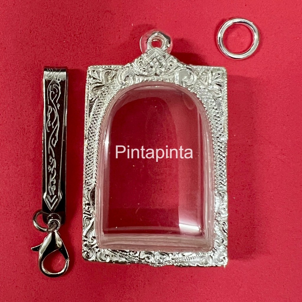 (แถมแหนบ)ตลับพระ กรอบพระ กรอบเงิน จี้ใส่พระ ตลับเงินใส่พระสมเด็จลายมุมดอกจิก