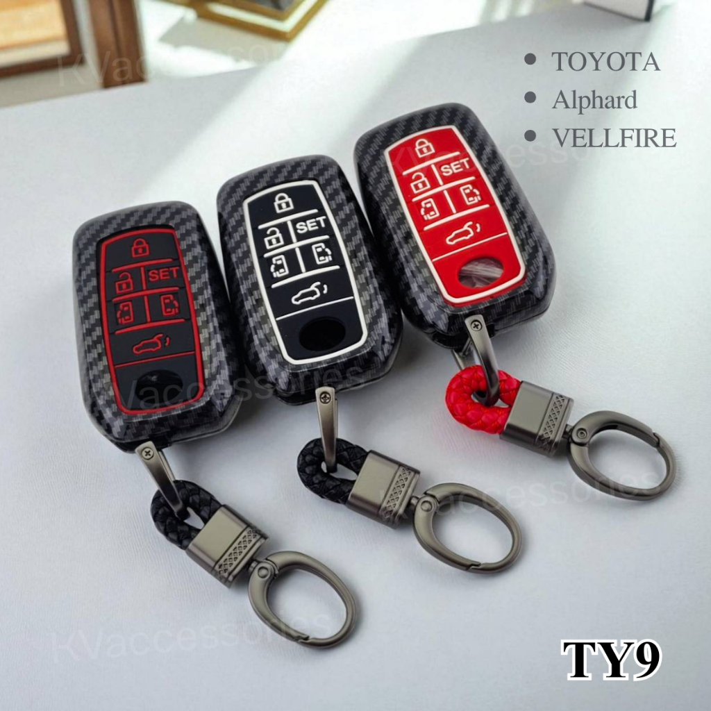 เคสกุญแจรถTOYOTA ปลอกกุญแจ รุ่นToyota Vellfire Alphard  6 ปุ่ม ลายเคฟล่า
