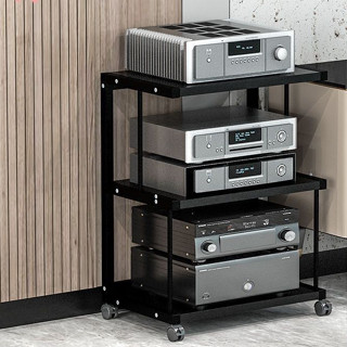 ชั้นวางไฮไฟที่มีล้อเครื่องขยายเสียงอุปกรณ์ปรับมือถือเสียงวิด…