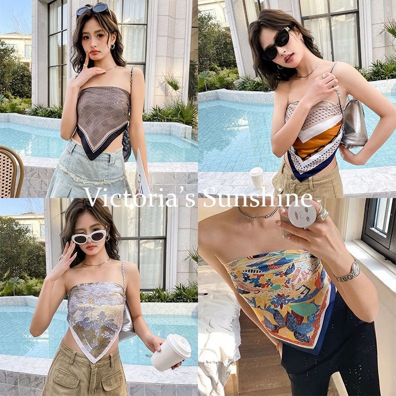 เกาะอก เสื้อไปทะเล 70*70ซม. ผ้าพันคอสี่เหลี่ยม ผ้าไหมพรม เกาะอกผ้า#0957