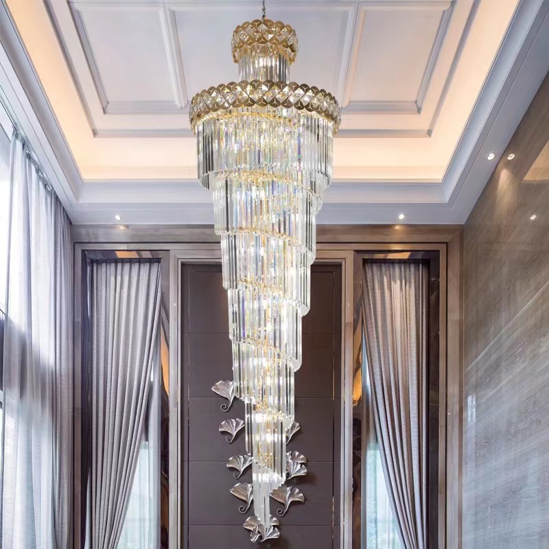 Light luxury staircase lights spiral staircase space crystal long chandeliers k9 Crystal D70*210CM