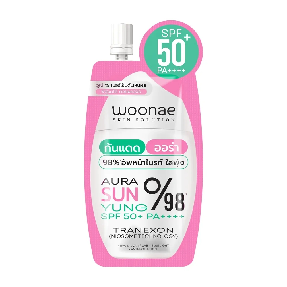 Woonae Aura Sun Yung SPF50+ PA++++ (10 G) วูเน่ ออร่า ซัน ยัง เอสพีเอฟ50+ พีเอ++++ 10 กรัม (1 ซอง)