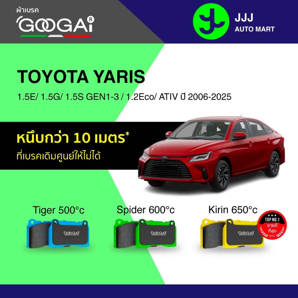 Googai ผ้าเบรครถยนต์ หน้า-หลัง TOYOTA YARIS 1.5E/ 1.5G/ 1.5S GEN1-3 / 1.2Eco/ ATIV ปี 2006-2025