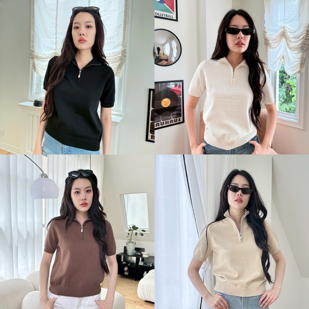Basic knit top " เสื้อคอปกไหมพรมแขนสั้น แบรนด์ดัง ชนช็อป ผ้านิต ทอร่อง