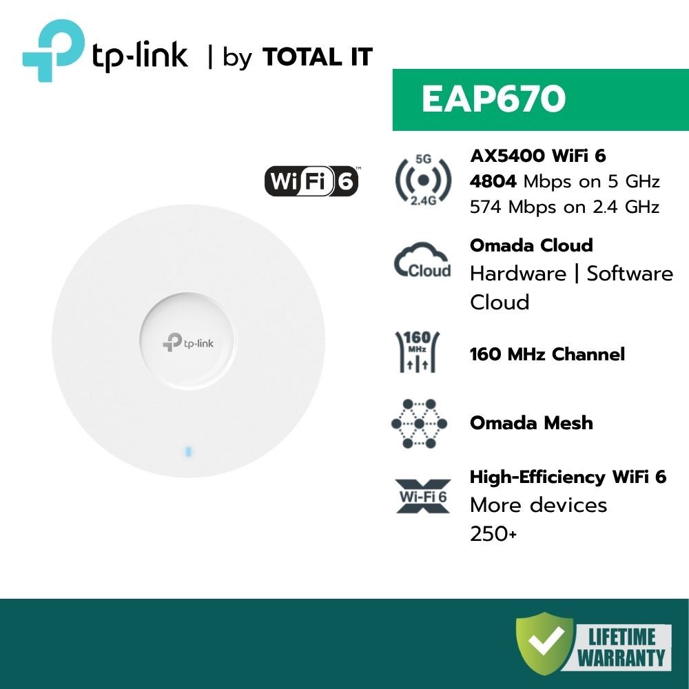 (พร้อมส่ง) TP-Link EAP670 Omada (AX5400) WiFi 6 AP ติดเพดาน 2.5G PoE สัญญาณแรง ครอบคลุม