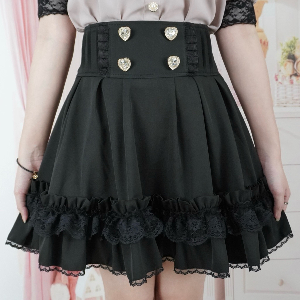 Rozalin Twinkle Frill Skirt กระโปรงสั้นตกแต่งกระดุมและลูกไม้