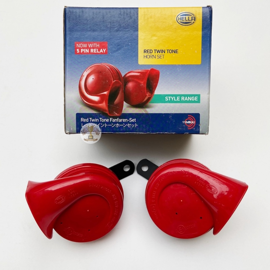 HELLA แท้ แตรหอย เสียงเบนซ์ HELLA RED 12V (1คู่) ใส่ได้ทั้งมอเตอร์ไซด์และรถยนต์ #สีแดง