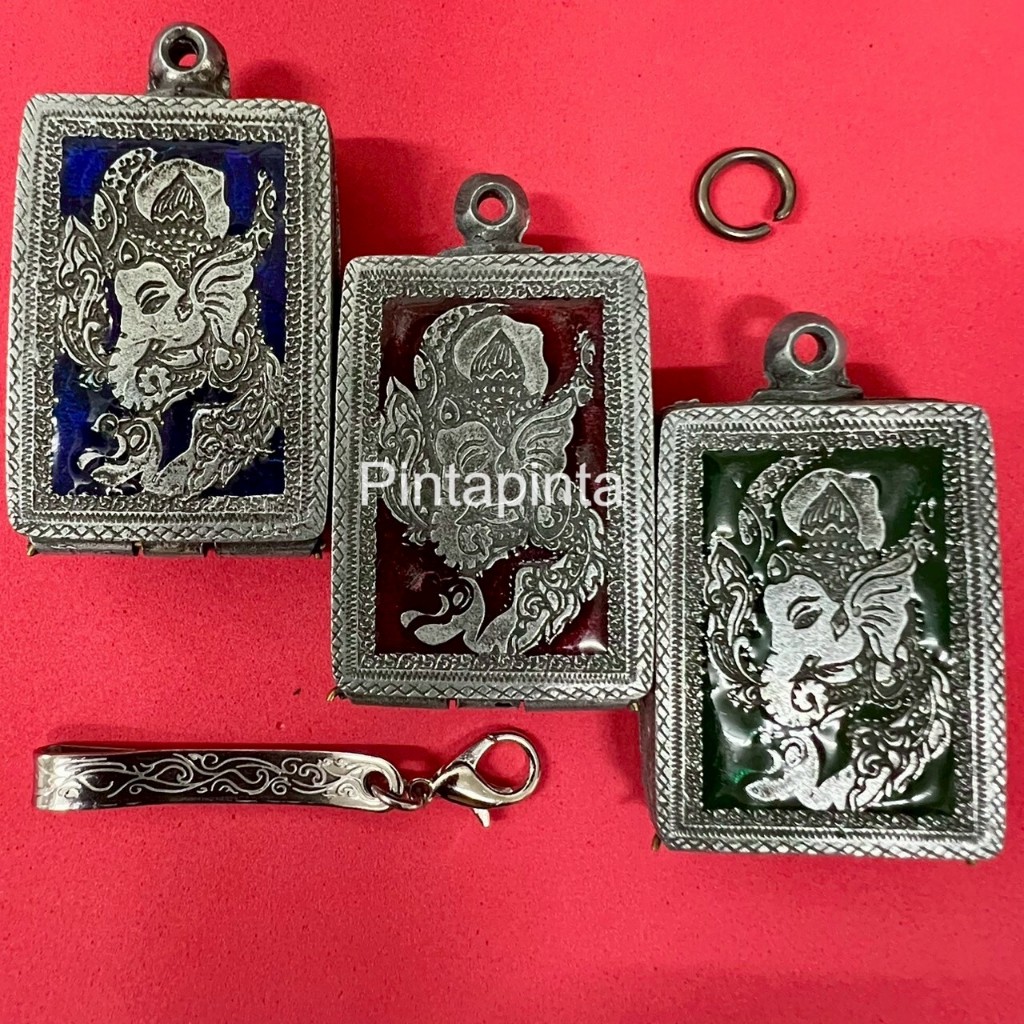 (แถมแหนบ)ตลับพระ กรอบพระ กรอบเงิน จี้ใส่พระ ตลับเงินใส่พระสมเด็จปิดหลังลายพระพิฆเนศ งานแต่งดำคละสี